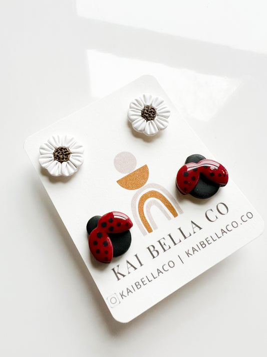 Lady Bug and Flower Stud Pack