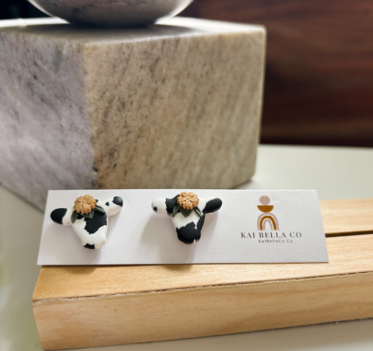 Cow + Floral Stud
