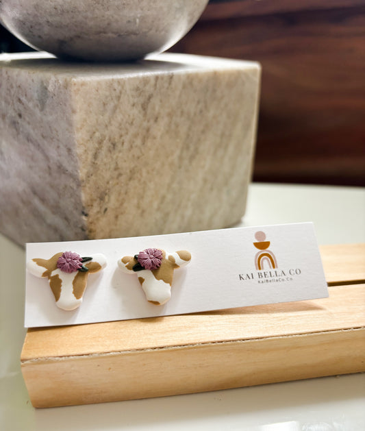 Cow + Flowers Stud